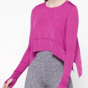 Free People Movement Tempo - Magenta Long-Sleeve Crop Top